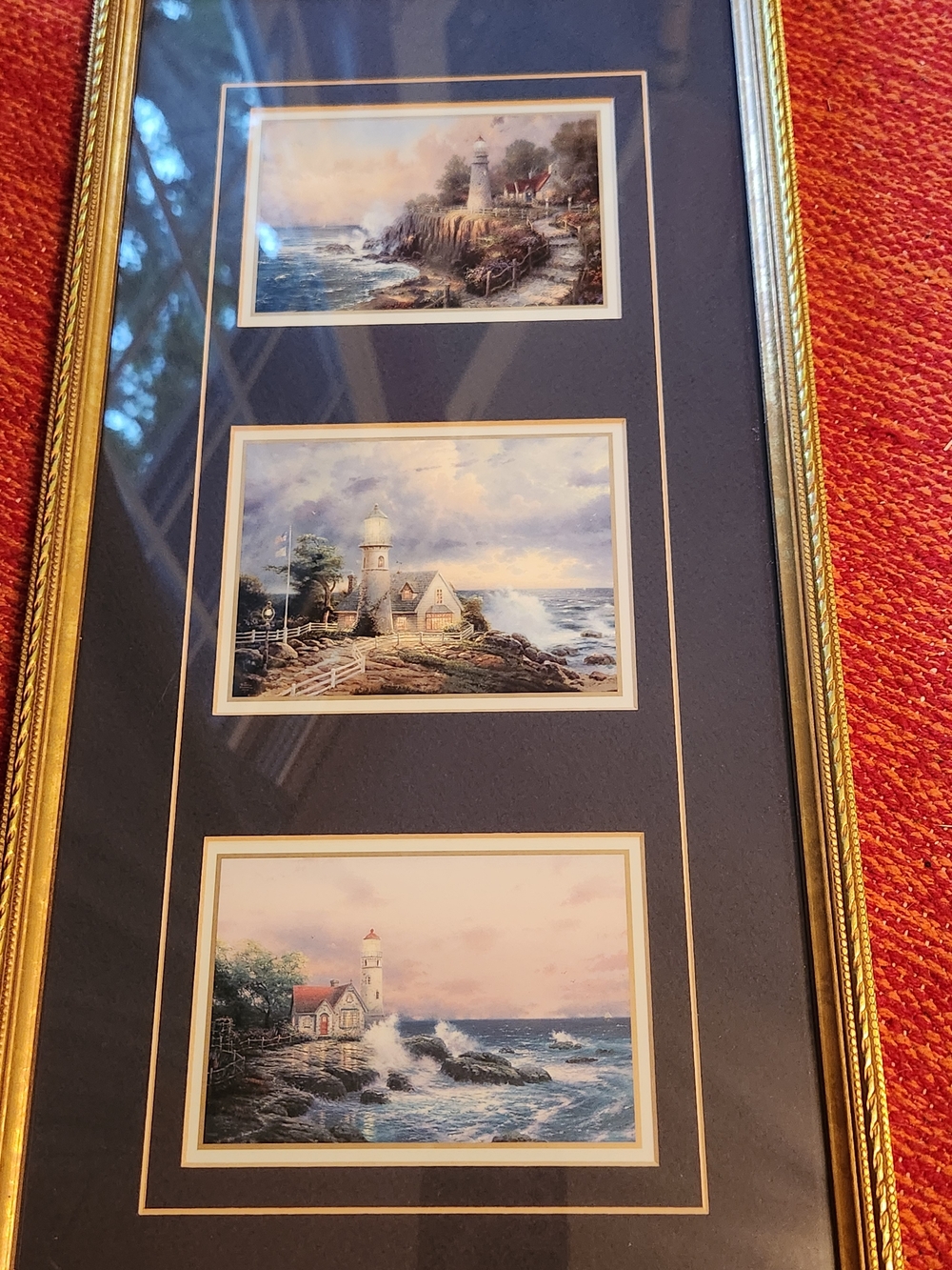 Framed Triple Lighthouse Seascape Accent Prints in Black and Gold - Picture 3 of 10